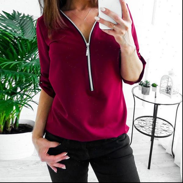 

v neck autumn womens shirt zipper casual mujer plus size 4xl blusas de moda, White