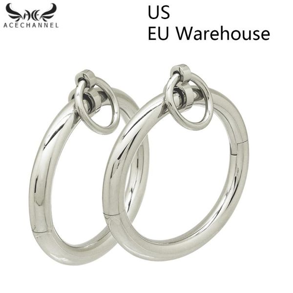 

bangle polished shining stainless steel lockable wrist ankle cuffs slave bracelet with removable o ring restraints set, Black