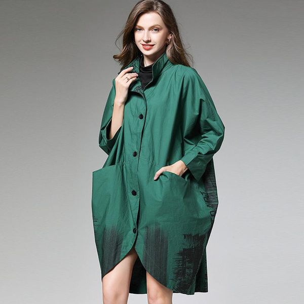 

women's trench coats 4-colors autumn women long turndown collar cocoon shaped coat patchwork outerwear big pockets size xl-4xl black re, Tan;black