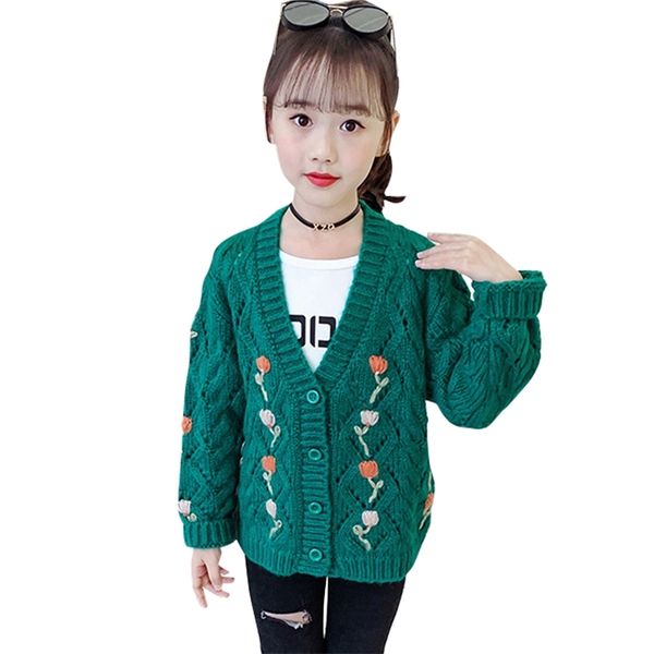 

girls sweater floral knitted geometric children's coats autumn winter clothing 210528, Blue