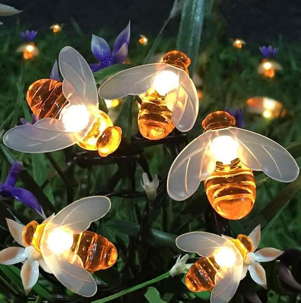 Strings Solar Festoon LED Luzes Honeybee Fairy String Outdoor com 8 Modos para Jardim Wedding Christmas Decor (White White)