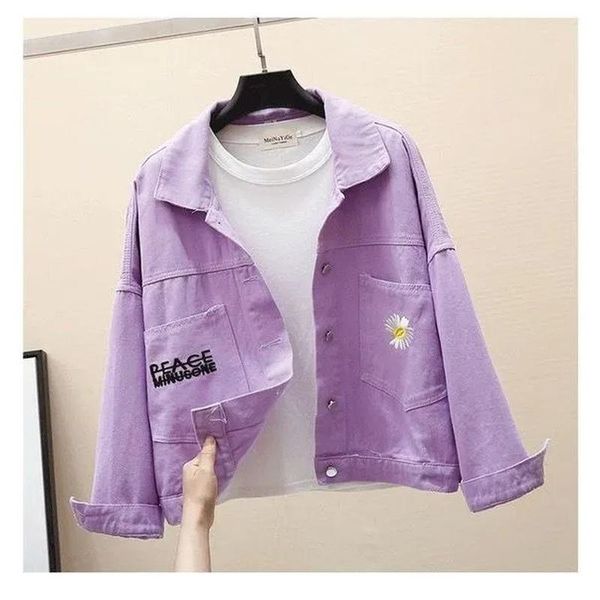 

small daisy embroidery short denim jacket female korean version loose western style all-match fashionable casual women 2021 women's jac, Black;brown