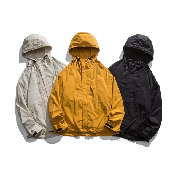 

men's jackets 2021 autumn hooded trend solid color coat jacket men, Black;brown