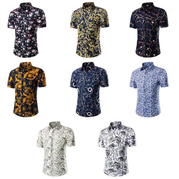 

Men's Flower Shirt Summer Fashion Short Sleeve Shirt Casual Men's Clothing Sportswear Plus Size 4XL1, White;black