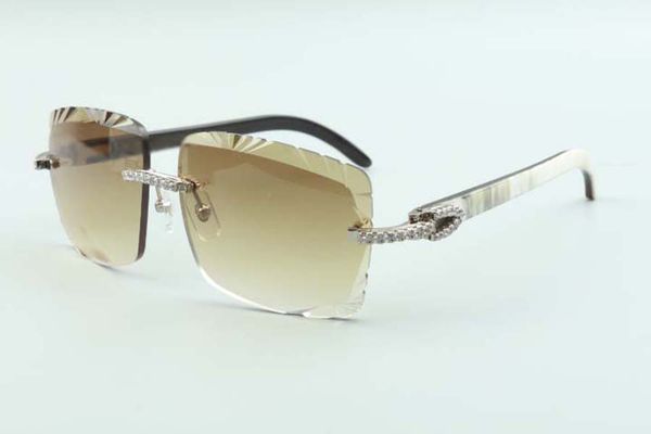

2021 cutting lens medium diamonds sunglasses 3524020, natural mixed buffalo horns temples glasses, size: 58-18-140mm, White;black