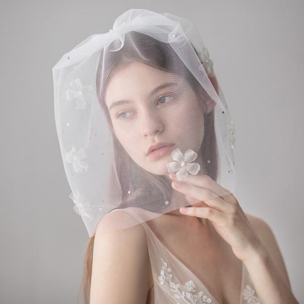 

bridal veils romantic short flowers wedding light ivory veil for tulle with high quality, Black