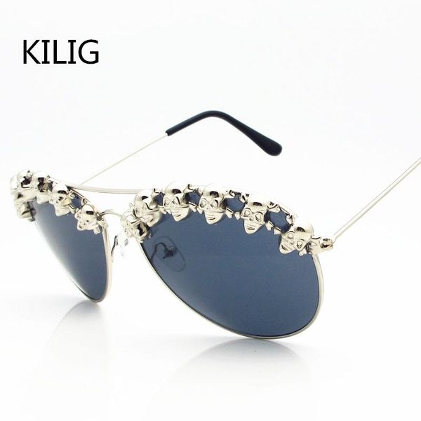 

outdoor eyewear woman men steampunk gothic hip hop sun glasses halloween party festival funny silver metal frame