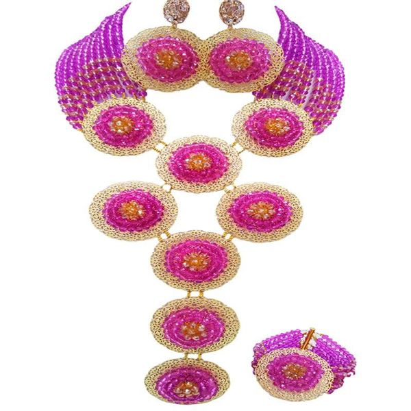 

earrings & necklace beautiful purple champagne gold women engagement crystal beads jewelry sets 10c-9ph-11, Silver