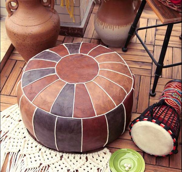 

cushion/decorative pillow 55cm morocco pu leather lazy sofa embroidery round foot stool cushion home creative household soft unstuffed sitti