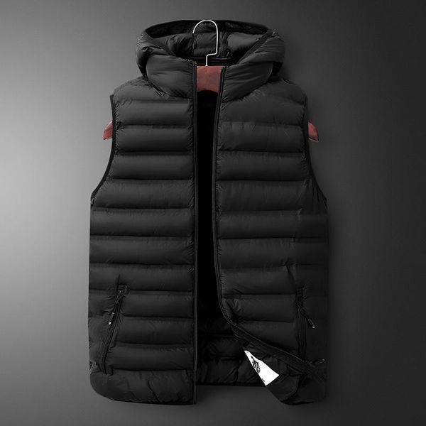 

men's vests men vest jacket winter warm casual waistcoat sleeveless plus size clothing detachable hat gilet, Black;white