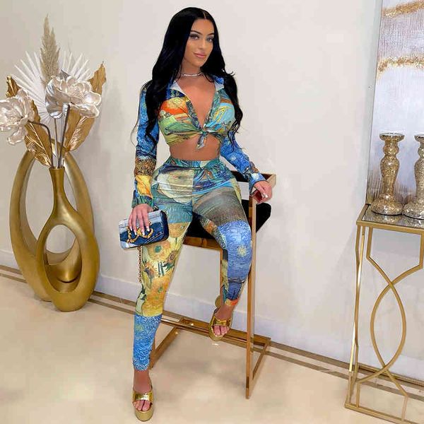 

Ladies Fashion Leisure Long Sleeve Lapel Single Breasted Shirt Temperament Colorful Slim Fit Pants Two Piece Set, Gray