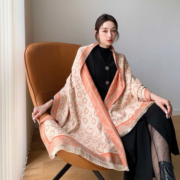 

2021 east gate warm scarf women's autumn and winter double-sided imitation cashmere thickened bib air conditioning shawl, Blue;gray