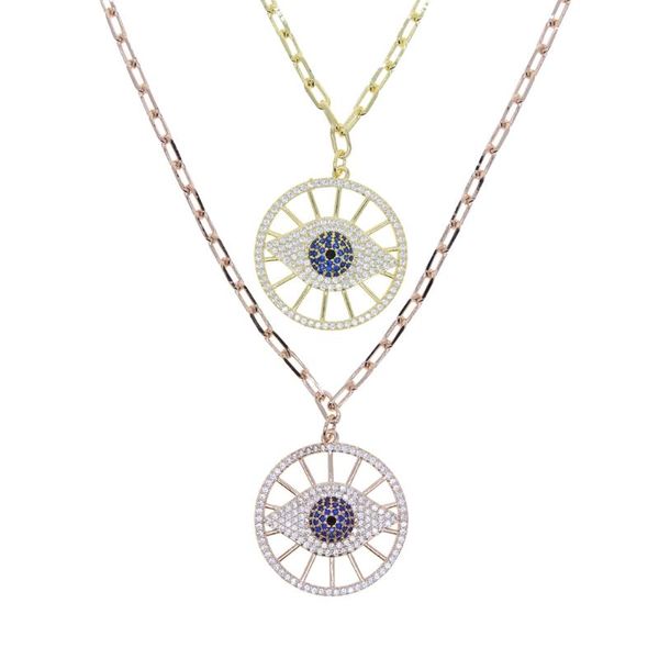 

chains fashion gold color link chain luck turkey blue evil eye zircon choker necklace for women 2021 jewelry, Silver