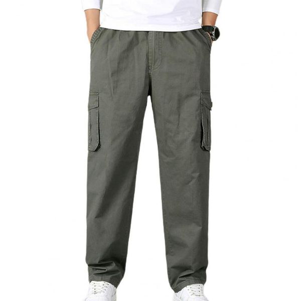 

men's pants men cargo cotton blend solid color oversized casual straight elastic waist sweatpants for jogging daily wear, Black