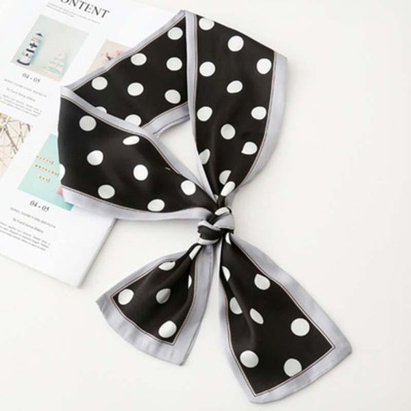 

scarves japan south korea spring summer sweet dots love style wild long scarf small hair ring bib female silk satin h27, Blue;gray