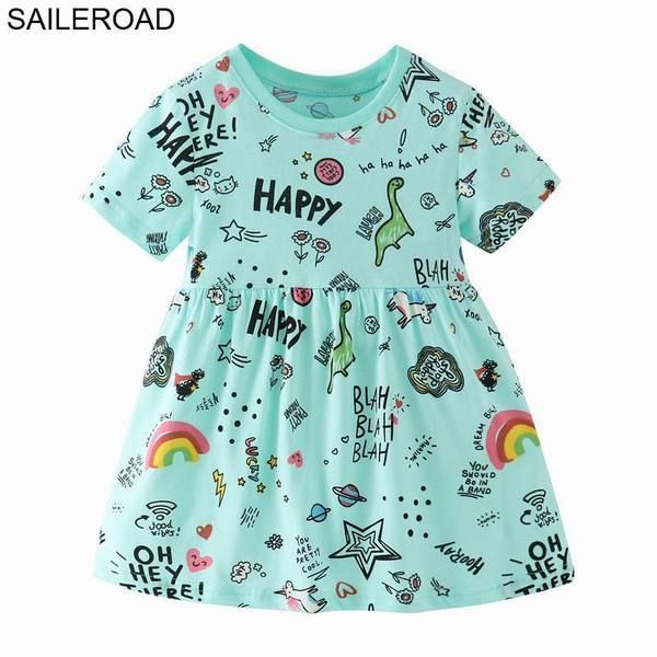 Saileroad Sommerkleid Girl 2020 Dinosaurier Druck Kleidung für Kinder Party Kleider Baumwolle Liittle Kleinkind Kleidung Babykleider Q0716