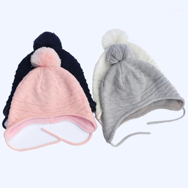 

autumn winter warm cute hair ball baby hat toddler infant ear protection knitted cap for children born beanie1, Yellow