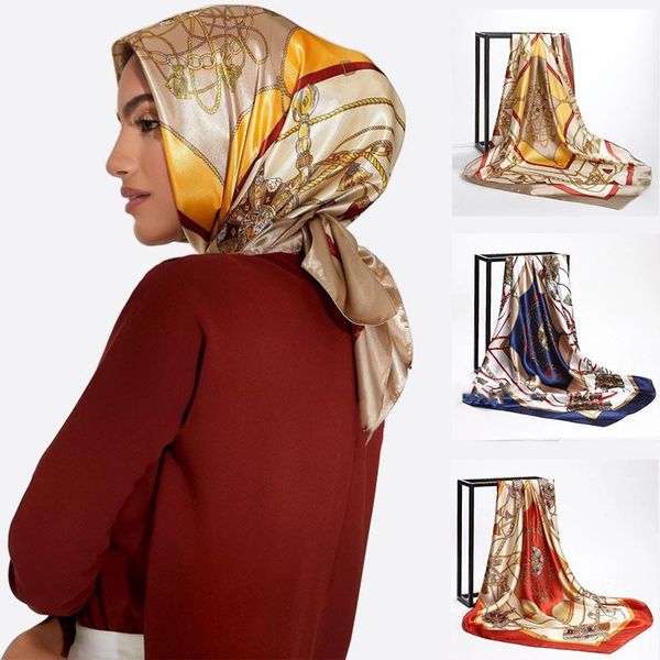 

scarves 2021 fashion silk square scarf for women 90*90cm neck hair tie band designer soft neckerchief hijab headscarf female foulard, Blue;gray