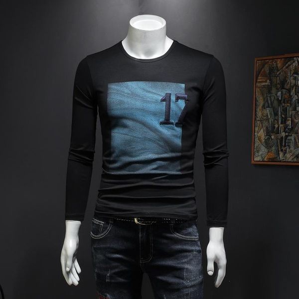 

men's casual shirts spring 2021 korean round neck embroidered t-shirt youth fashion long sleeve base shirt clothes, White;black