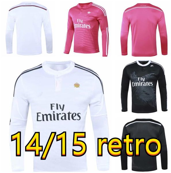 

2014-15 home away shirt long sleeve ronaldo chicharito benzema bale isco retro soccer jersey 14 15 full sleeve chinese dragon classic retro, Black;yellow
