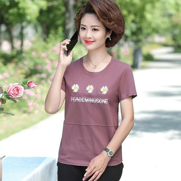 

cotton women white short sleeve t-shirt red daisy flower street style casual tee women's