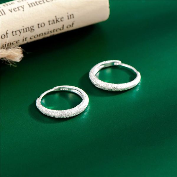 

hoop & huggie simple 925 silver frosted earrings korean style shimmering glittering 2021 trend kop jewelry girls women party, Golden;silver