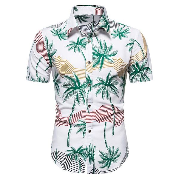 

men's casual shirts hawaiian print shirt summer short sleeve button up for men slim fit male blouse streetwear chemise homm, White;black