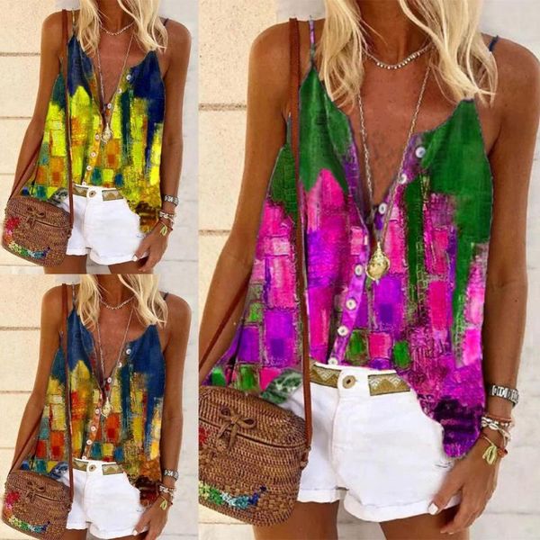 

women's tanks & camis summer camisole printed spaghetti strap loose women breathable casual charming sleeveless v neck for daily wear, White