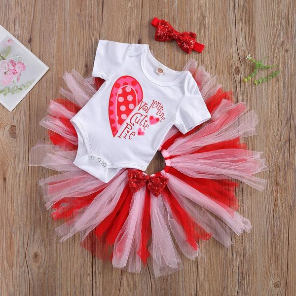

clothing sets 2021 baby girls 3pcs clothes set white short sleeve round collar romper + red skirt headwear