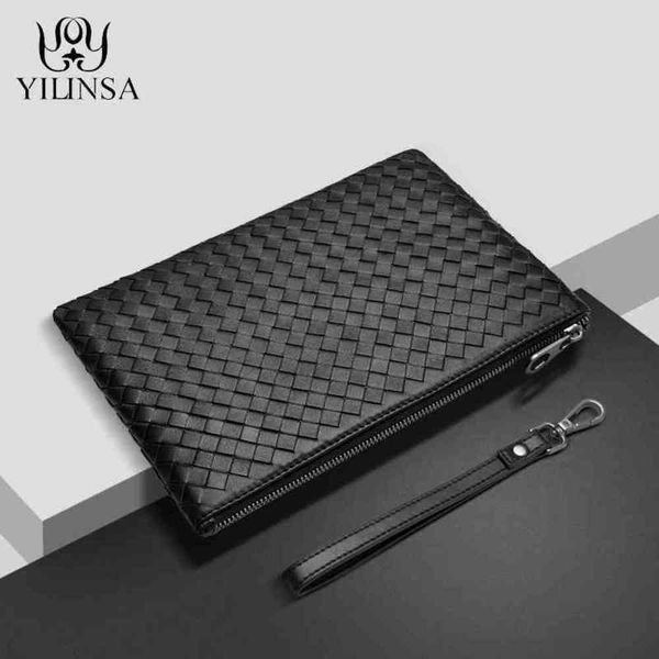 

designer walletyilinsa 100% sheepskin genuine leather clutch bag men wallet with hand strap fashion designer soft large capacity luxury purs, Red;black