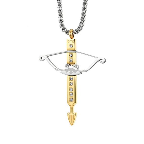 

chokers bow and arrow necklaces for men women gold luxury fashion titanium steel crystal diamond arch pendant jewelry good friend gift, Golden;silver