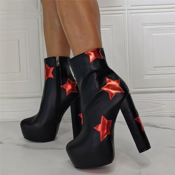 

boots gothic women platform ankle block high 5.9'' heel punk star zipper black shoes nightclub motorcycle plus siz