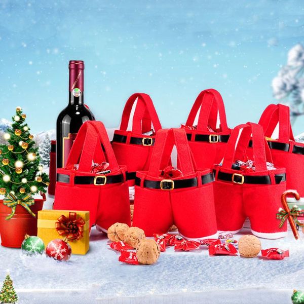 

gift wrap 1pcs merry christmas treat candy wine bottle holder santa claus suspender pants trousers decor xmas bags cute #m0