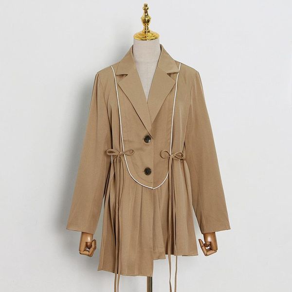 

casual dresses [ewq] korea chic autumn trendy women lapel single-breasted drawstring fashion simple long-sleeved suit dress 2021 16e2319, Black;gray