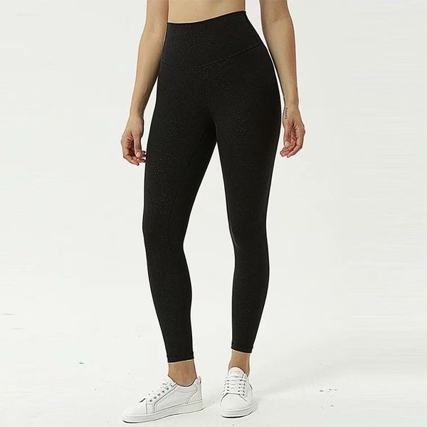 

lu-21 yoga outfit with logo women's double-sided nude dark pattern fitness pants high-waisted sanded print ladys nine-point leggings