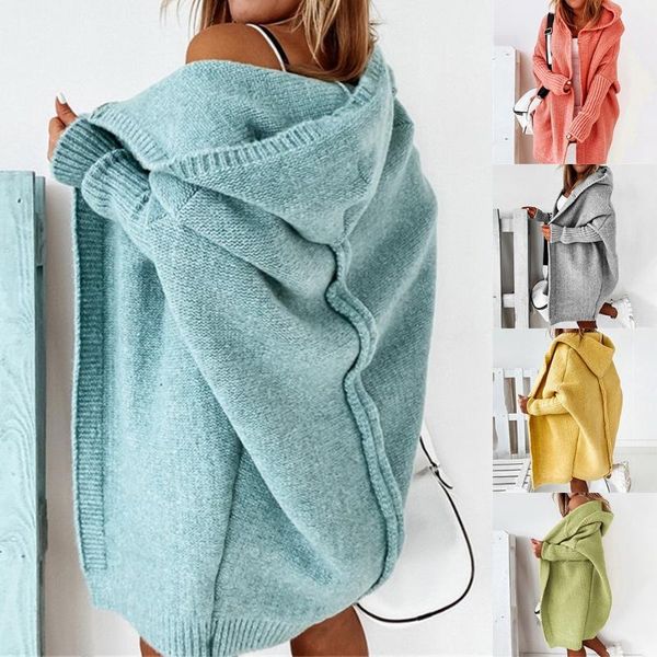 

women's knits & tees mid-length all-match cardigan women korean fashion loose batwing sleeve sweaters autumn hooded sweater women's, White