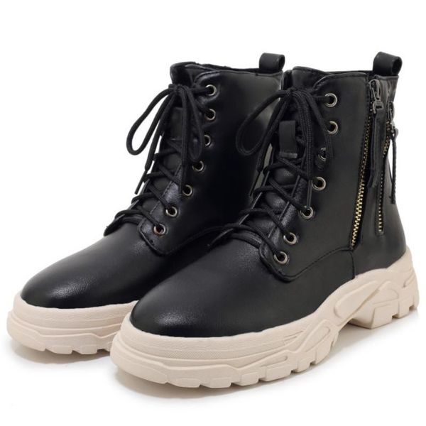

boots fanyuan plus size 29-46 ladies ankle zipper round toe brand shoes women winter keep warm fur botas female footwear, Black