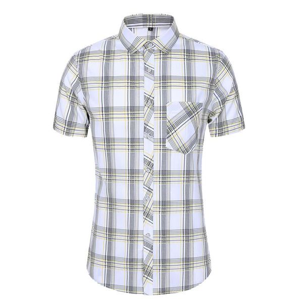 

men's casual short sleeve lining fashion shirt plaid wild large size shirts, White;black