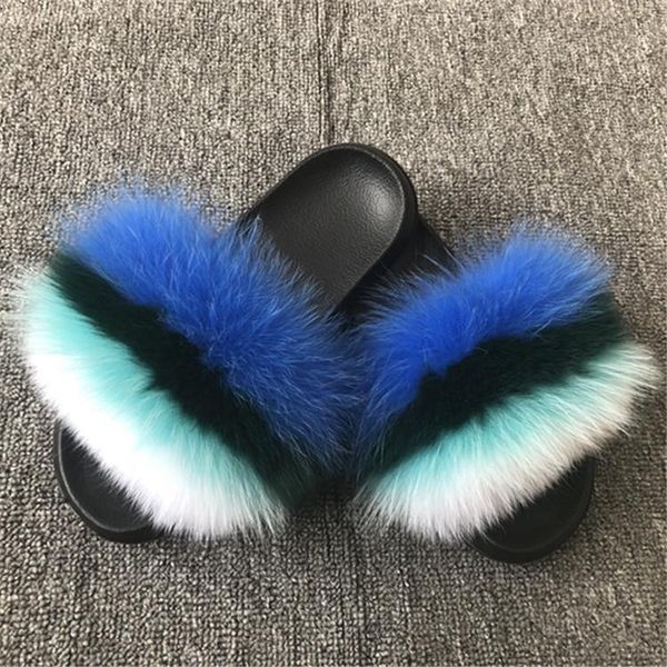 

fur slippers women real slides home furry flat sandals female cute fluffy house shoes woman 2021, Black