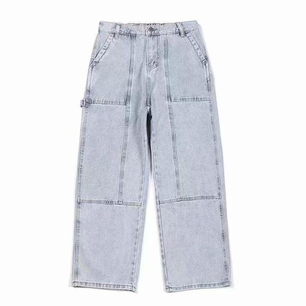 

men's jeans fashion ripped men straight cargo male preppy style casual denim pants korean clothing, Blue