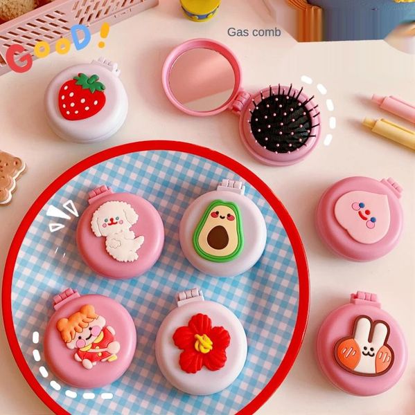 

hair brushes 1 piece of kawaii silicone single-sided portable makeup mirror with comb cartoon girl folding round small and cute, Silver