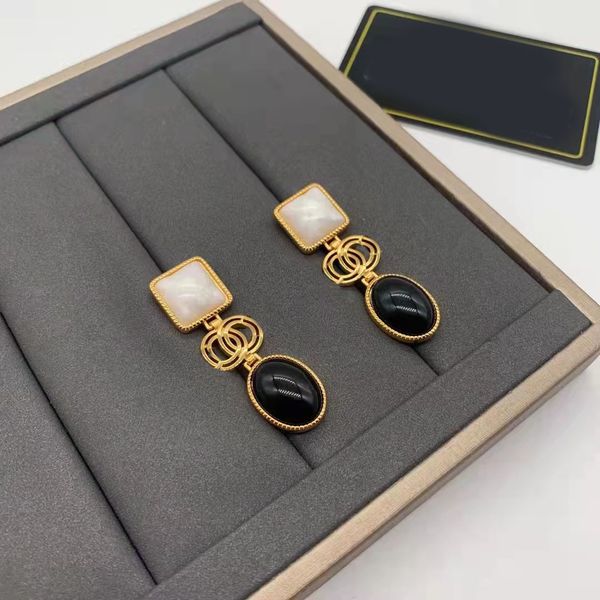 

luxury designer women's black crystal pendants earrings fashion elegant gifts jewelry with box, Silver