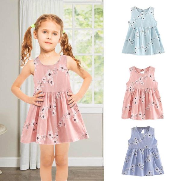 

girl's dresses summer princess dress for baby girls kids children flower print sundress sleeveless soft casual vestidos, Red;yellow