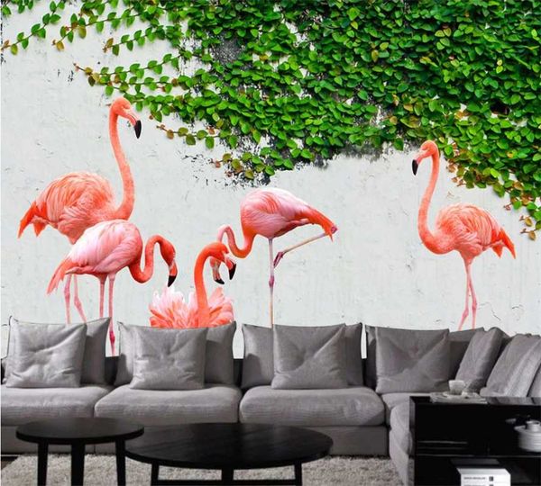 

custom 3d wallpaper mural flamingo green leaf tv background wall wallpapers