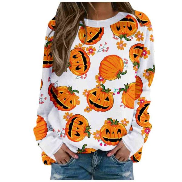 

women hoodie halloween pattern blouse 2021 new fashion casual o-neck print ladies street shirt vintage long sleeve loose pullover, Black