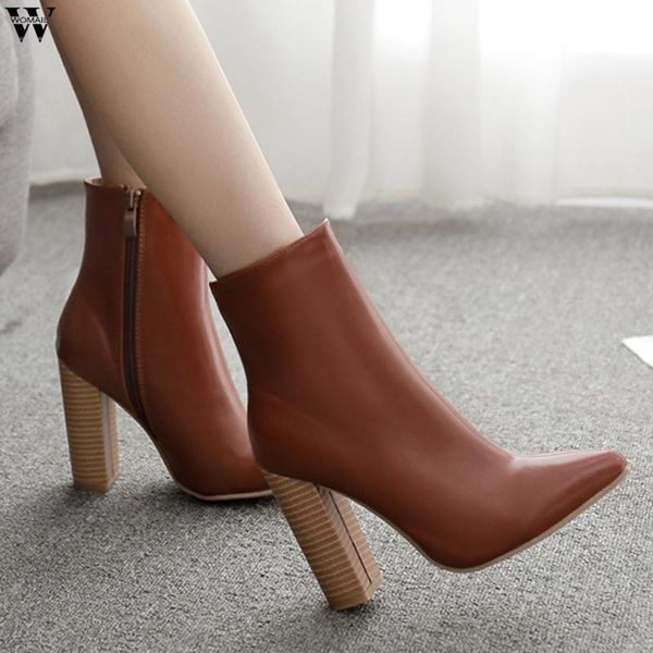 

boots 2021 large size women fashion pointed toe high heels women's shoes autumn winter ankle female7.30, Black