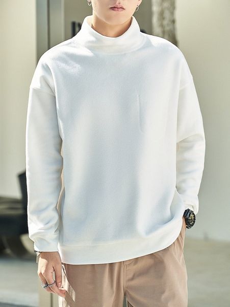 

men high neck drop shoulder sweatshirt a8rk#, Black