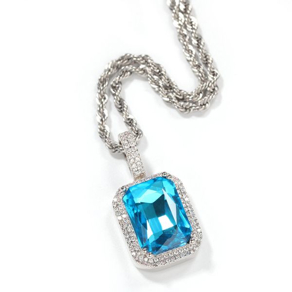 

hip hop gemstone pendant neckalce popular ins style men women lovers gift jewelry, Silver