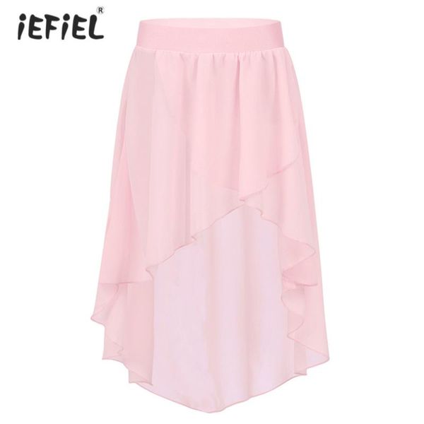 

skirts toddler girls high-low elastic waistband chiffon skirt dancewear knee length ballet jazz dance studio practice stage performance