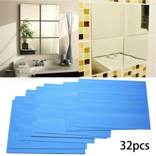 

mirrors 32pcs glass mirror tiles wall sticker square adhesive acrylic stickers home decoration clear